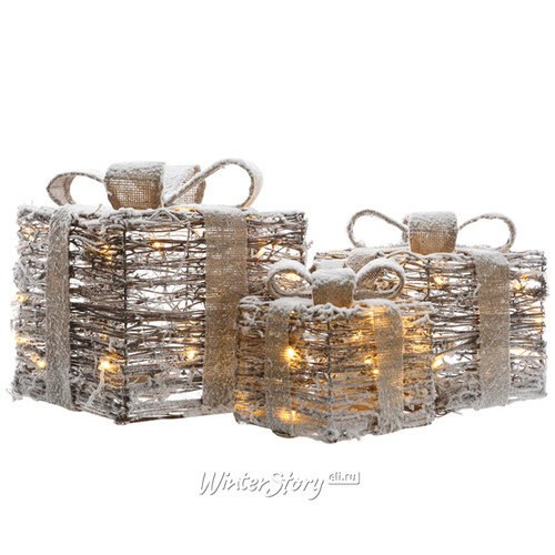 Светящиеся подарки Сноувальд 3 шт 65 теплых белых LED ламп, на батарейках Kaemingk