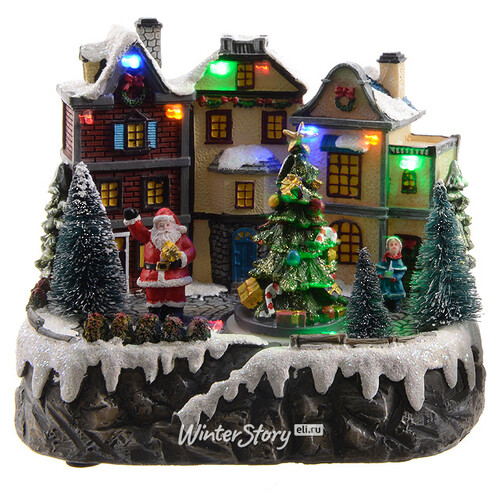 Светящаяся композиция Рождественская деревенька с Сантой 19*18 см, с движением Kaemingk