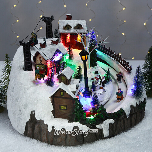 Новогодняя музыкальная композиция Альпийская Деревушка 26*20 см с LED подсветкой и движением Kaemingk