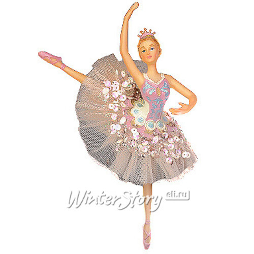 Елочное украшение Балерина Спящая Красавица в сиренево-розовом платье 19 см, подвеска Holiday Classics