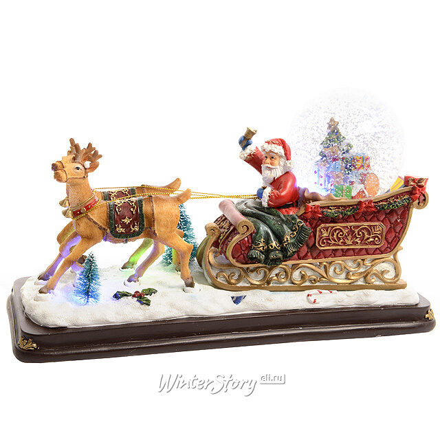 Светящаяся композиция со сноуболлом "Санта в новогоднюю ночь", 31 см на батарейке Koopman