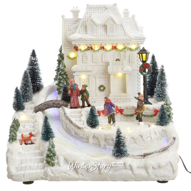 Новогодняя композиция Белоснежная Усадьба 25*24 см с LED подсветкой и движением Kaemingk