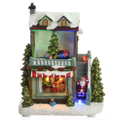 Светящийся новогодний домик Christmas Village: Магазин Подарков 17*17*11 см, с движением Kaemingk