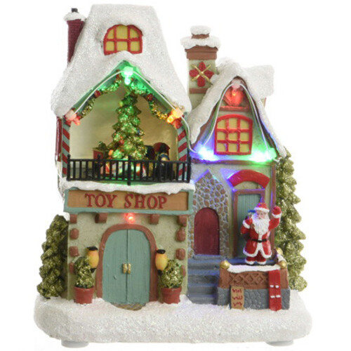 Светящийся новогодний домик Christmas Village: Магазинчик Игрушек 18*16*11 см, с движением Kaemingk