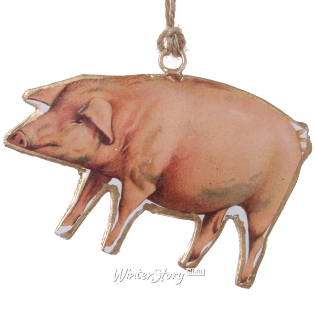 Ретро елочная игрушка Свинка Констанция 10 см, металл ShiShi