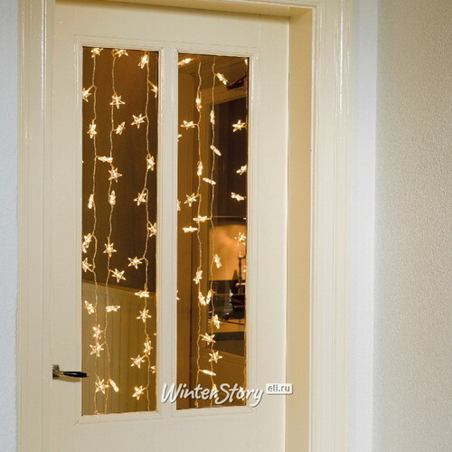 Гирлянда - занавес на окно Звездочки 1.2*1 м, 64 теплых белых LED ламп, прозрачный ПВХ, IP20 Kaemingk