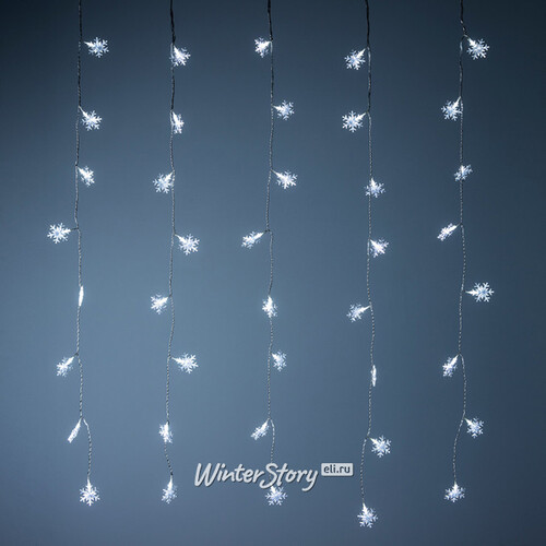Гирлянда - занавес на окно Снежинки 1.2*2 м, 128 холодных белых LED ламп, прозрачный ПВХ, IP20 Kaemingk