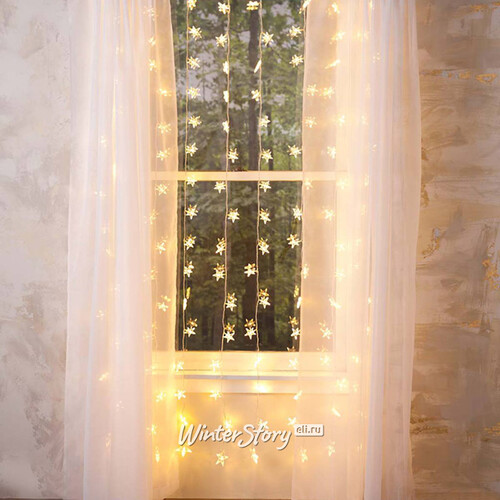 Гирлянда - занавес на окно Звездочки 1.2*2 м, 128 теплых белых LED ламп, прозрачный ПВХ Kaemingk