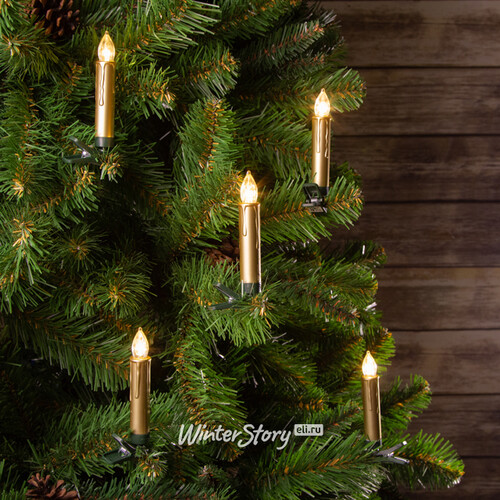 Светодиодные свечи для елки Золотой Шик с пультом 10.5 см 10 шт с теплыми белыми LED лампами, на клипсе, батарейки Koopman