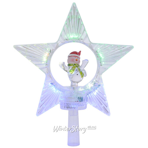 Светящаяся звезда на елку Снеговичок 27 см, разноцветная подсветка, на батарейках Kaemingk