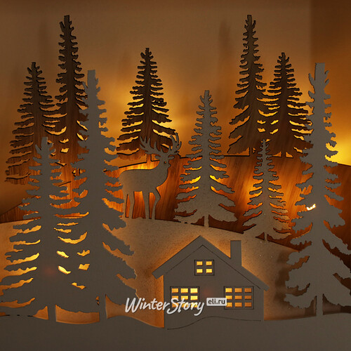 Новогодний светильник Домик у Лесной опушки 25*25 см на батарейках, 12 LED ламп Kaemingk