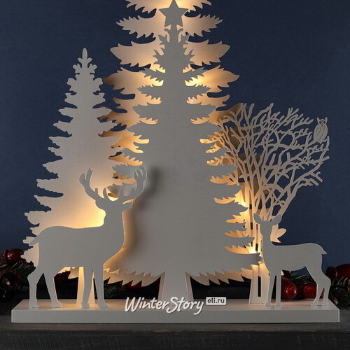 Деревянная светящаяся елка Снежная Красавица 40*30 см на батарейках, 12 LED ламп Kaemingk