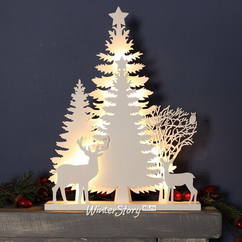 Деревянная светящаяся елка Снежная Красавица 40*30 см на батарейках, 12 LED ламп Kaemingk