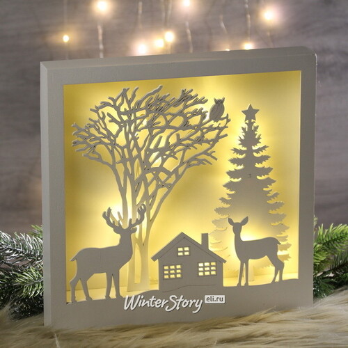 Новогодний светильник Лесные гости 30*30 см на батарейках, 12 LED ламп Kaemingk