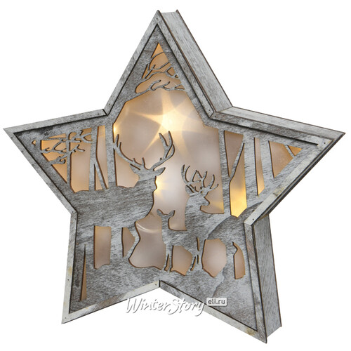Новогодний светильник Звезда с оленями 23*24 см на батарейках, 6 LED ламп Kaemingk