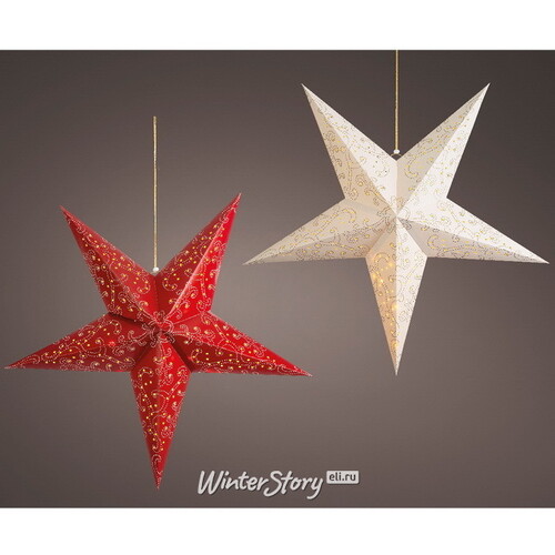Светящаяся звезда из бумаги Ажурный Альтаир 60 см красная на батарейках, 20 теплых белых LED ламп Kaemingk