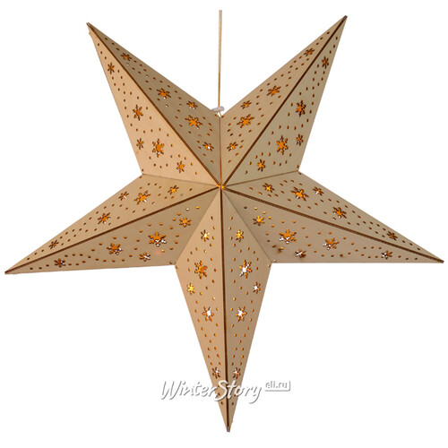 Светящаяся деревянная звезда Кантри со снежинками 60 см на батарейках, 20 теплых белых LED ламп Kaemingk