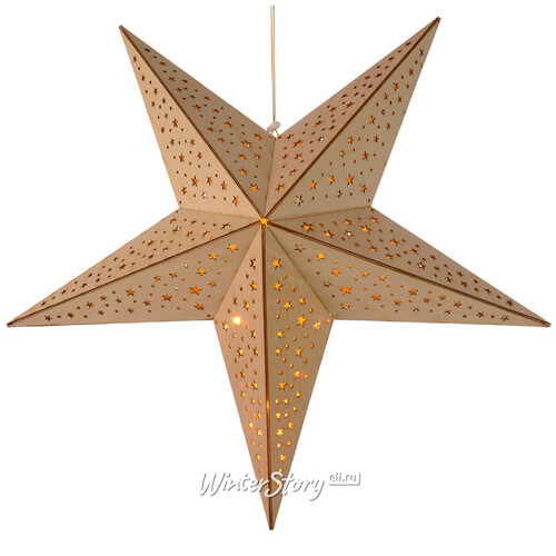 Светящаяся деревянная звезда Кантри со звездочками 40 см на батарейках, 10 теплых белых LED ламп Kaemingk