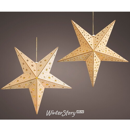 Светящаяся деревянная звезда Кантри со звездочками 40 см на батарейках, 10 теплых белых LED ламп Kaemingk