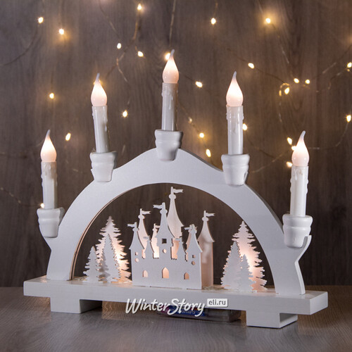 Светильник-горка Сказочный Замок в лесу 32*27 см белый, 8 теплых белых LED ламп, батарейка Kaemingk