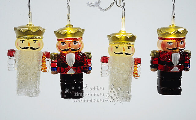 Светодиодная гирлянда Щелкунчик 8 теплых белых LED ламп 2.1 м, прозрачный ПВХ Kaemingk