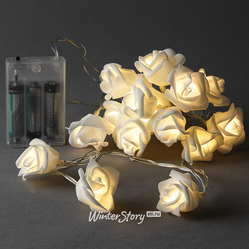 Светодиодная гирлянда на батарейках Розочки 16 теплых белых LED ламп 2.25 м, прозрачный ПВХ Kaemingk