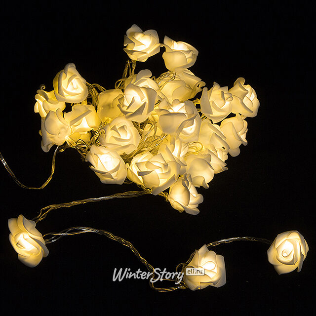 Светодиодная гирлянда Белоснежные розы 32 теплых белых LED ламп 6.2 м, прозрачный ПВХ Kaemingk