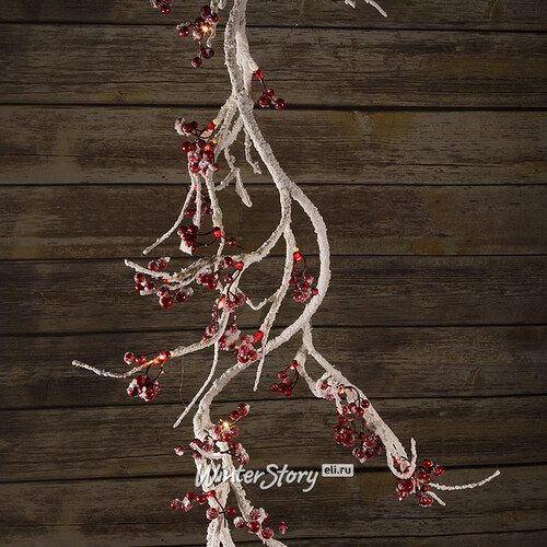 Гирлянда Зимние ягоды заснеженная, 150 см, 48 LED ламп, теплый белый Kaemingk