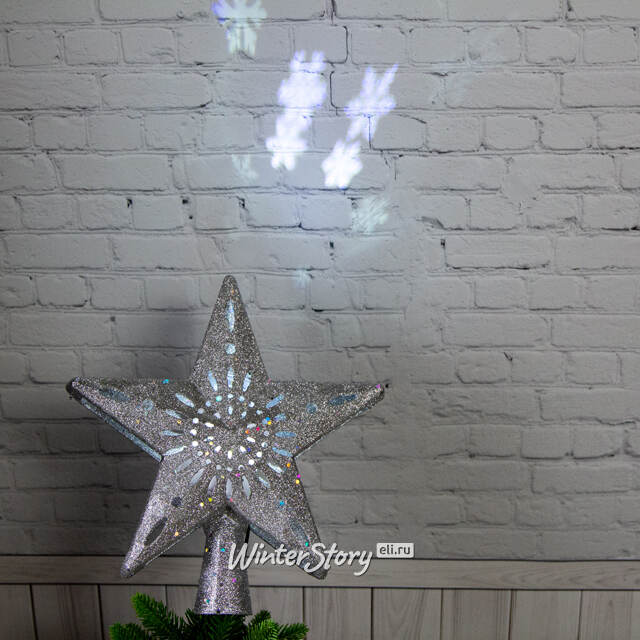 Светящаяся верхушка на елку Звезда Снежный танец 25 см серебряная Kaemingk