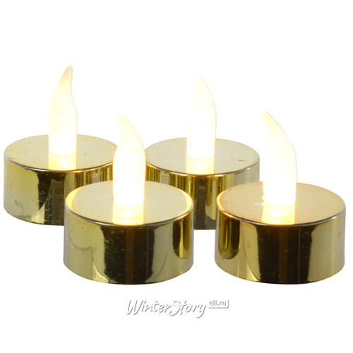 Светодиодная чайная свеча на батарейке Гэтсби золотая, теплое белое свечение, 4 шт Kaemingk