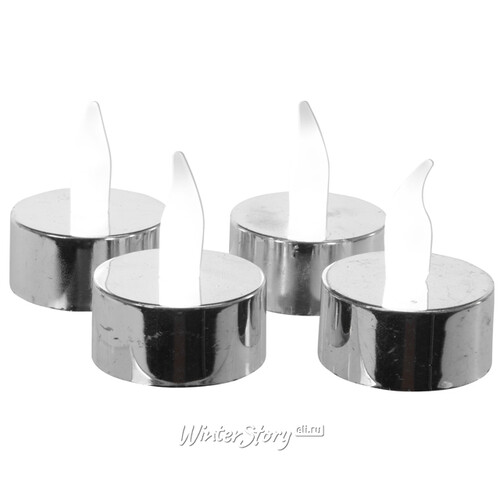 Светодиодная чайная свеча на батарейке Гэтсби серебряная, холодное белое свечение, 4 шт Kaemingk
