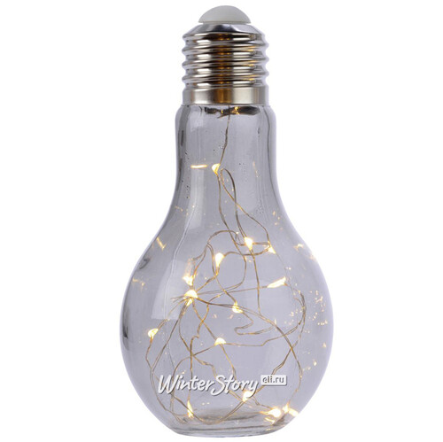 Декоративный стеклянный светильник Лампа Эдисона 19 см дымчатый, батарейки Kaemingk