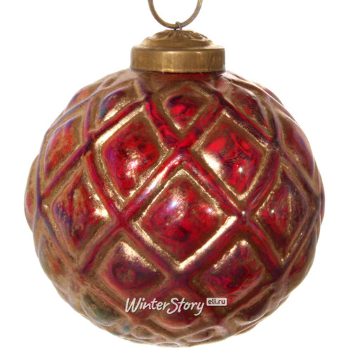 Винтажный елочный шар Сказка Востока 10 см красный, стекло ShiShi