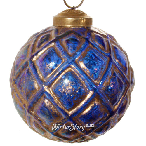Винтажный елочный шар Сказка Востока 7 см синий, стекло ShiShi