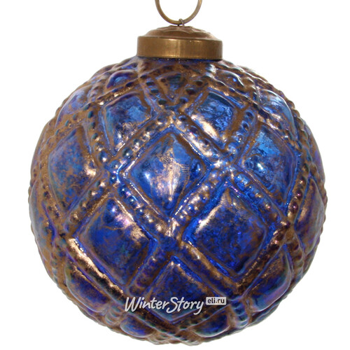Винтажный елочный шар Сказка Востока 10 см синий, стекло ShiShi