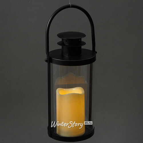 Фонарь Стиль со светодиодной свечой, 12*12*33 см, черный, таймер, батарейка Kaemingk