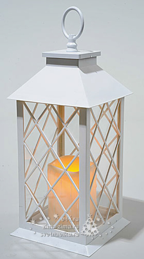 Фонарь Романтика со светодиодной свечой, 14*14*35 см, белый, таймер, батарейка Kaemingk
