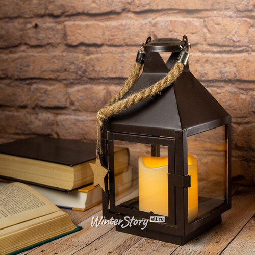 Декоративный фонарь со свечой Гилберт 25 см коричневый Kaemingk