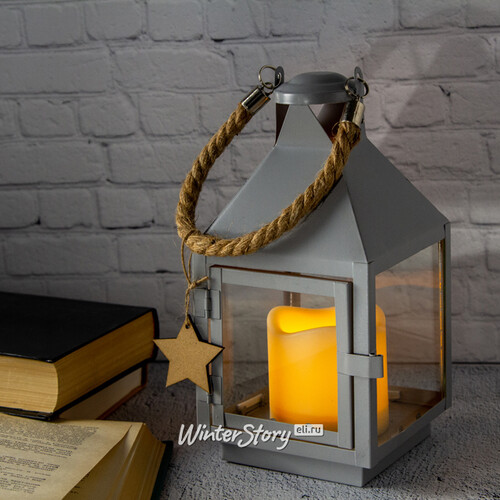 Декоративный фонарь со свечой Гилберт 25 см серый Kaemingk