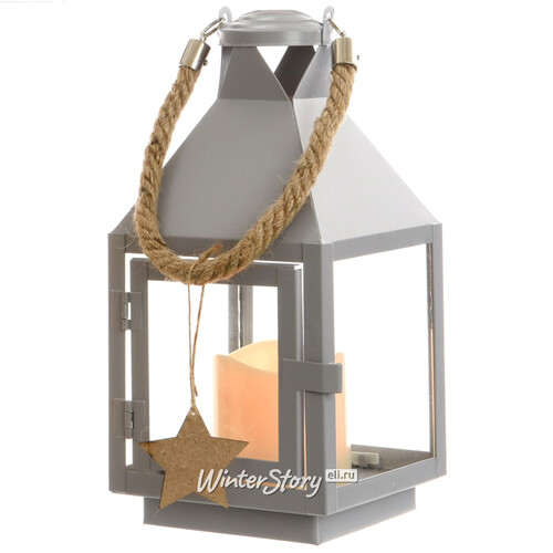Декоративный фонарь со свечой Гилберт 25 см серый Kaemingk