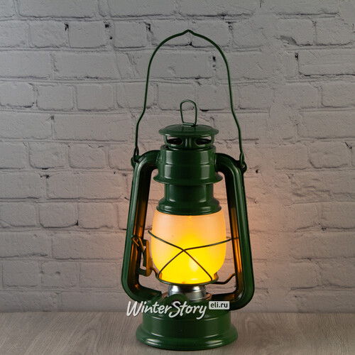 Декоративный светильник с имитацией пламени Сакромонте 25 см зеленый на батарейках, металл Kaemingk