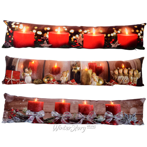Декоративная подушка с подсветкой Новогодние Свечи 83 см на батарейках, 4 теплые белые LED лампы Kaemingk