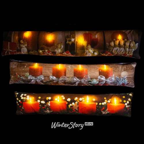 Декоративная подушка с подсветкой Праздничные Свечи 83 см на батарейках, 4 теплые белые LED лампы Kaemingk
