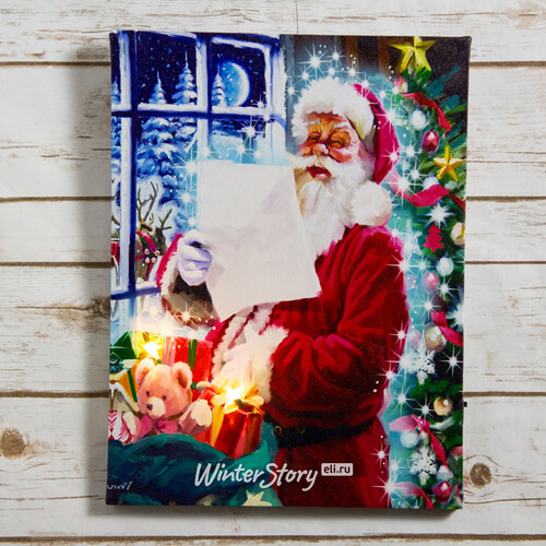 Светодиодная картина с музыкой Санта с подарками 40*30 на батарейках Kaemingk