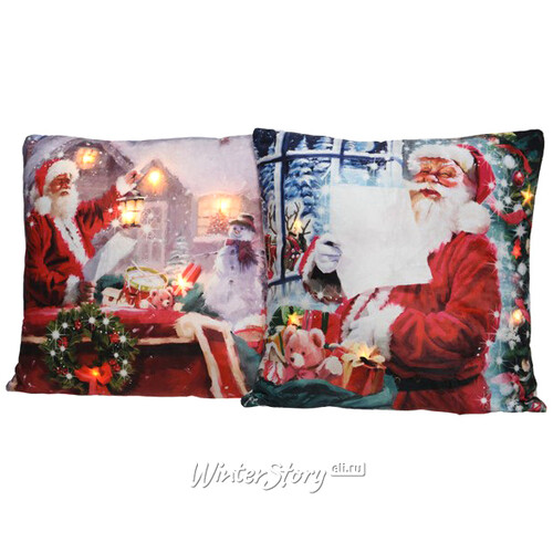 Новогодняя светящаяся подушка Рождественский Волшебник 45*45 см на батарейках Kaemingk