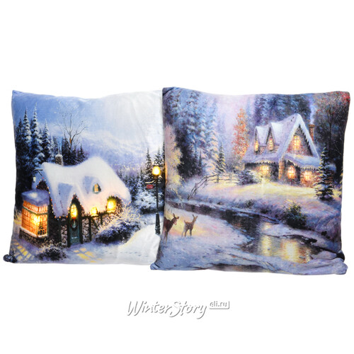 Новогодняя светящаяся подушка Зимний Лес 45*45 см на батарейках Kaemingk