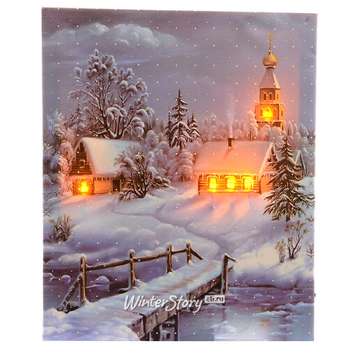 Светодиодная картина "Заснеженный домик", вертикальная, 40*30 см, 5 теплых белых LED ламп, батарейка Kaemingk