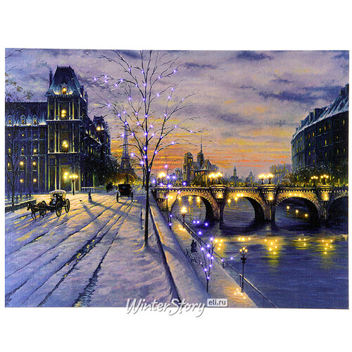 Светящаяся картина Вечер в Париже 40*30 см с оптоволоконной подсветкой, на батарейках Kaemingk