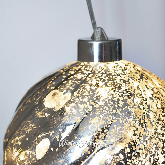 Светящийся елочный шар Эвелин 12 см серебряный, 5 теплых белых LED ламп, на батарейках Kaemingk