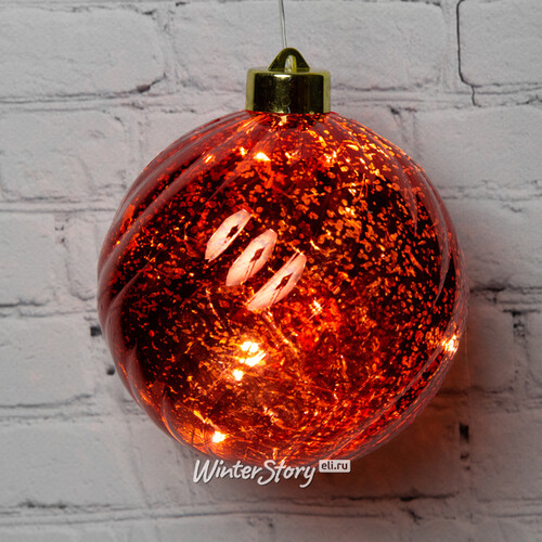 Светящийся елочный шар Эвелин 12 см красный, 5 теплых белых LED ламп, на батарейках Kaemingk